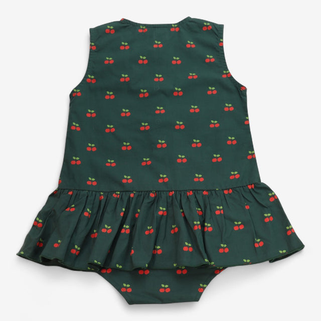 Olive Cherries Button Ruffle Romper