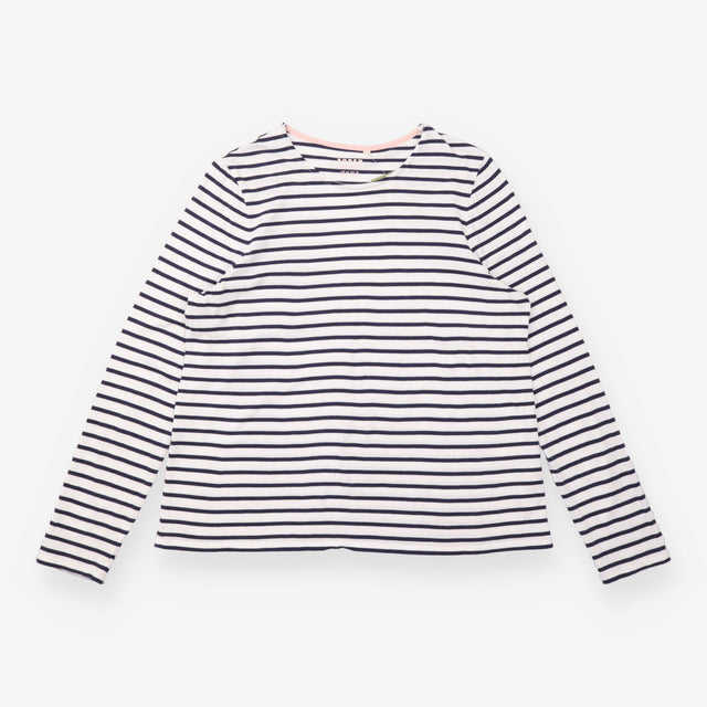 T-Shirt Navy Cream Breton Stripe Long Sleeve Crew