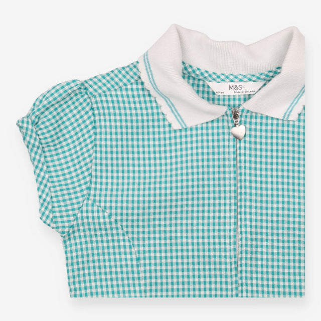 Girls' Gingham School Playsuit Green