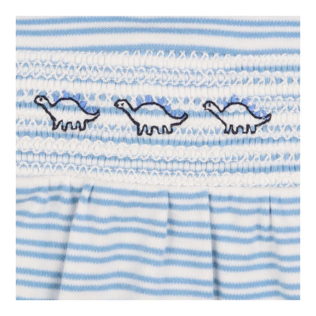Sleepsuit blue white stripe smocking dino collar