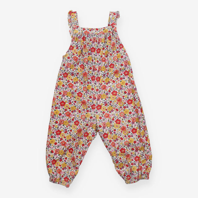 Red and yellow floral cord dungarees