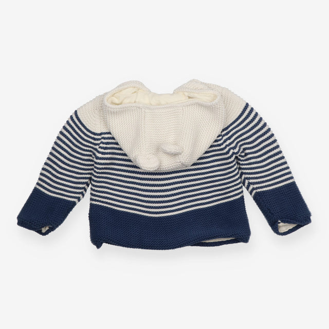 White and Blue Striped Knit Cardigan