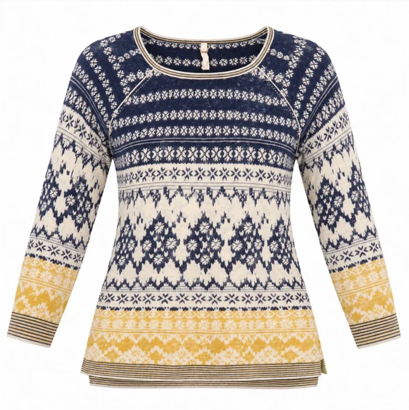 Jumper Linen Cotton Fairisle Pattern Navy Cream Mu