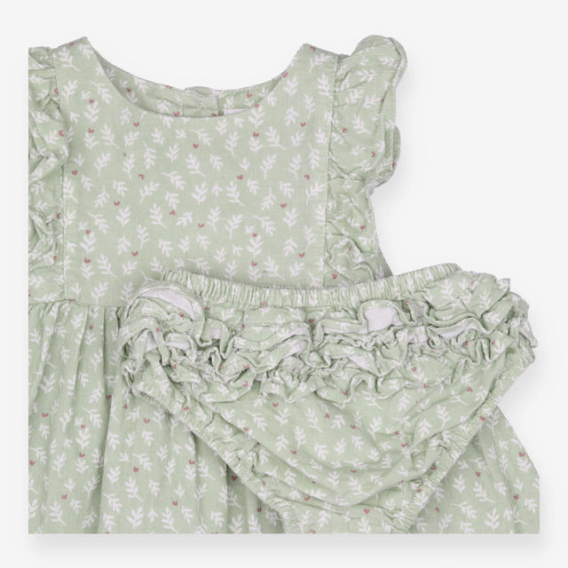 Dress green cord with white flowers & bloomers