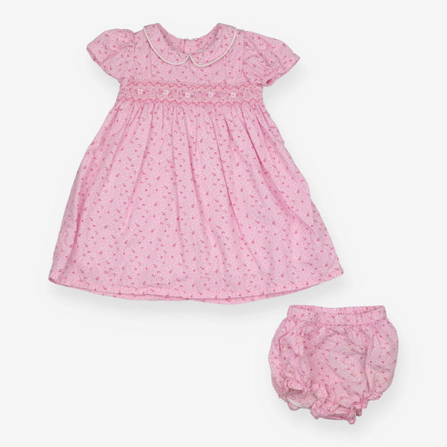 Dress pink smocked collar and bloomers flowers