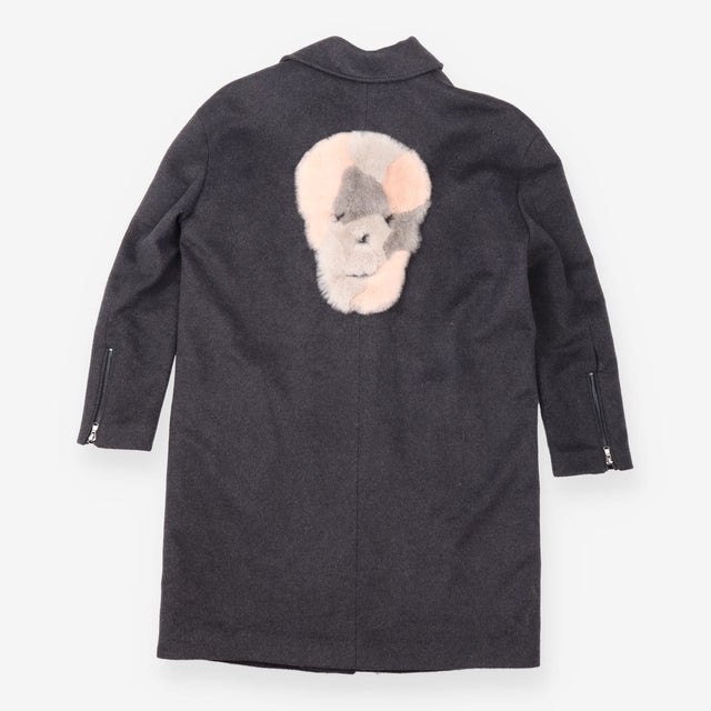 Coat Charcoal Wool Cashmere Fur Skull Motif Longli