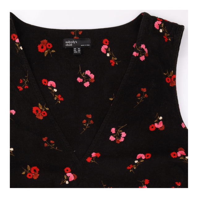 Floral Cotton Corduroy V Neck Pinafore Mini Dress