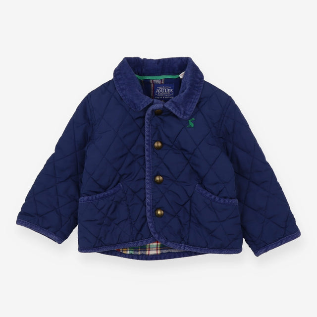 Jacket quilted navy blue cord collar green logo