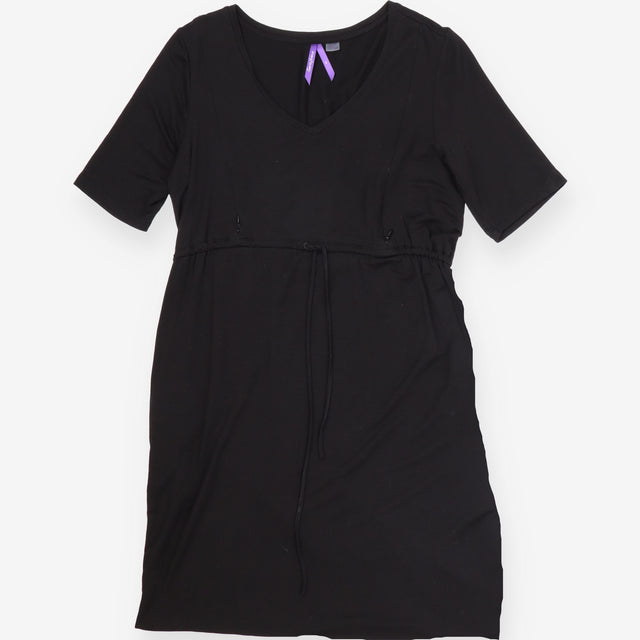 Black Short Sleeve Nursing Zip Midi Dress Tie Wais
