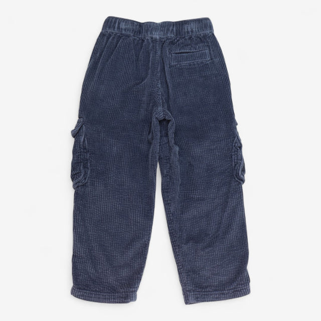 Navy Velour Ribbed Cargo Trouser