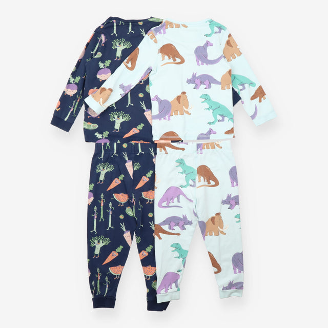 Navy Vegetables and Blue Dinosaurs Pyjamas 2 Pack