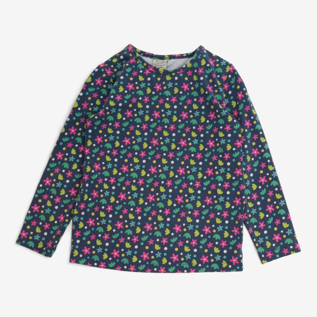 T-shirt Long Sleeve Blue with Pink and Green Flowe