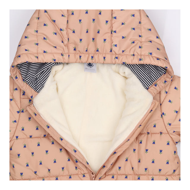 Pramsuit terracotta blue flowers fleece lined