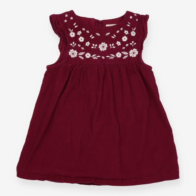 Cord Dress Purple with White Embroidered Flowers