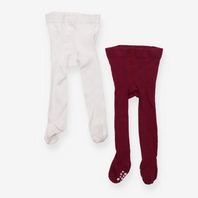 Tights 2pc white burgundy non slip feet