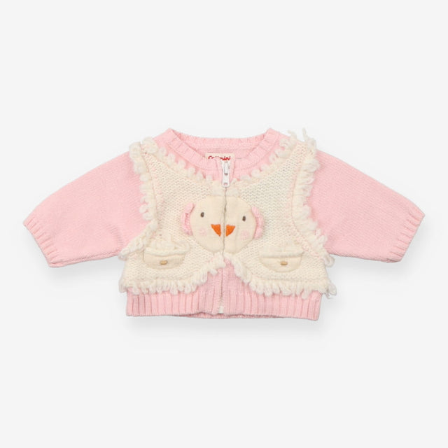 Catimini pink knit zip up cardigan with chick