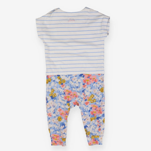 Jumpsuit white blue stripe top floral bottoms jers