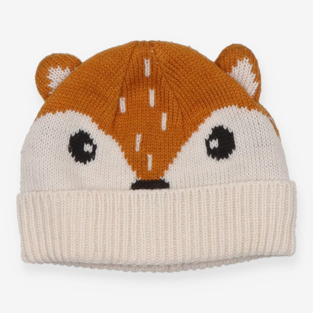 Cream Knit Fox Hat