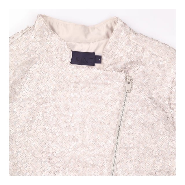 Sequin Asymmetric Biker Jacket Champagne Silver