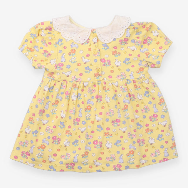 Dress Short Sleeve Collared Yellow Ducks, Rabbits