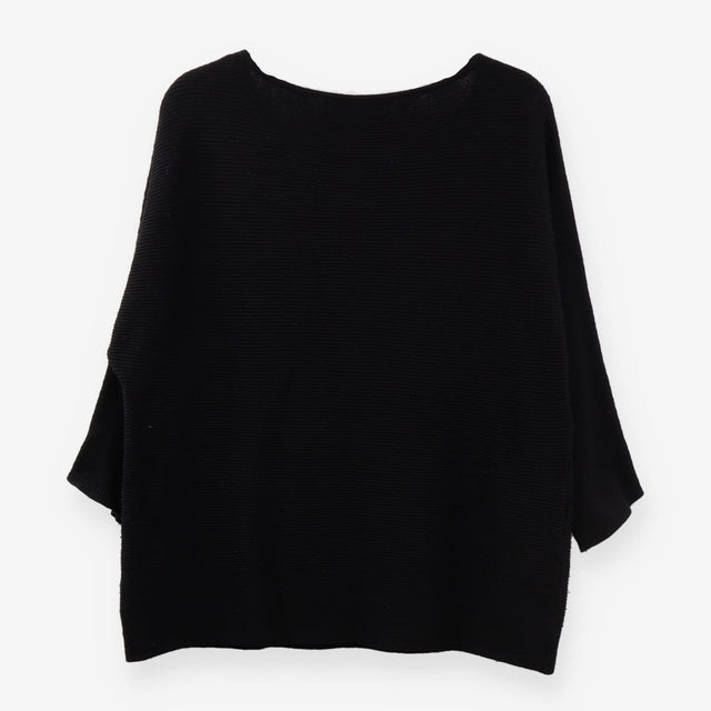 Black Fine Knit Boatneck Sweater