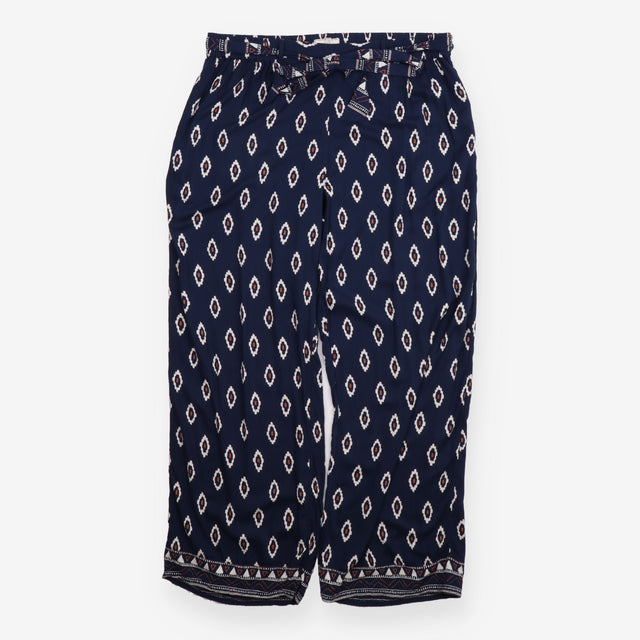Navy Blue Ikat Geometric Print Wide Leg Tr