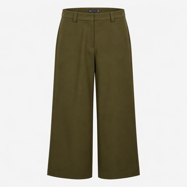 Dark Khaki Wide Leg Tailored Trousers SHORT