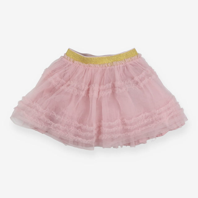 Pink ruffle tutu with sparkly gold waistband