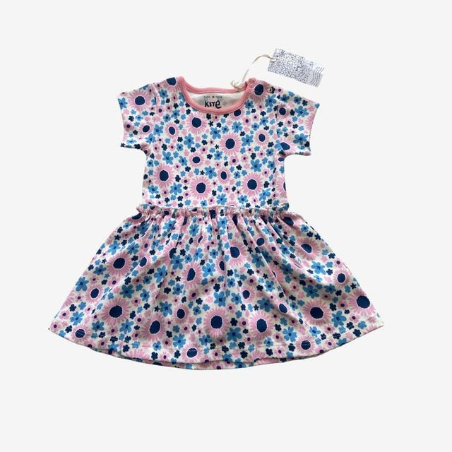 Navy and Pink Flower Jersey Dress