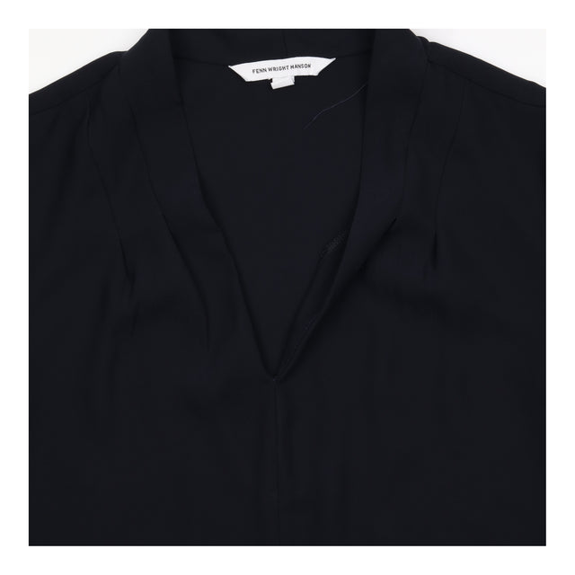 Navy Blue Crepe Stretch Lined V-Neck Short Sleeve