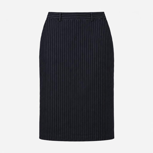 Skirt Navy Blue White Pinstripe Column Midi Tailor