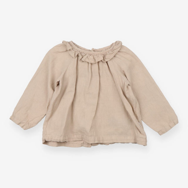 Blouse button through frill collar stone