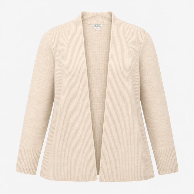 Cardigan Ivory Longline Open Front Ribbed Knit