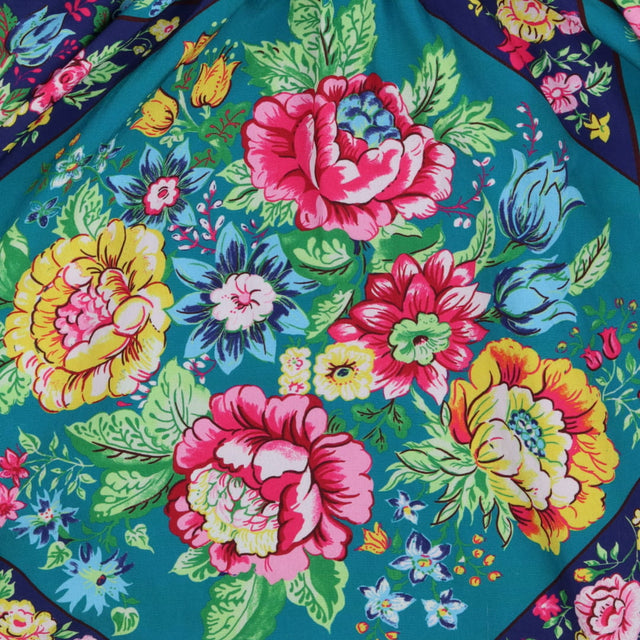 Dress silky green panels of flowers