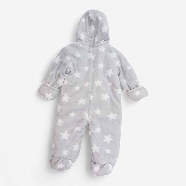 Pramsuit grey fleece white stars