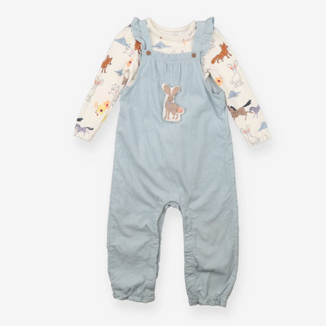 Outfit dungaree blue cord rabbit and long sleeve b
