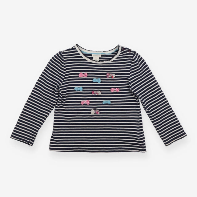 Blue Striped Bow Detail Long Sleeve