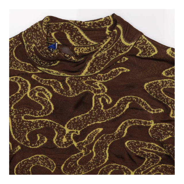 Long Sleeve Top Brown Mustard Paisley Jacquard Hig