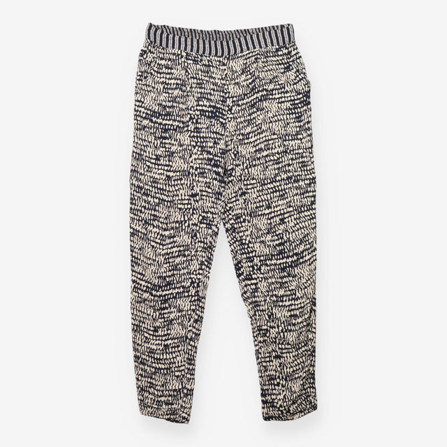 Trousers Tapered Abstract Print Shirred Waist Blac