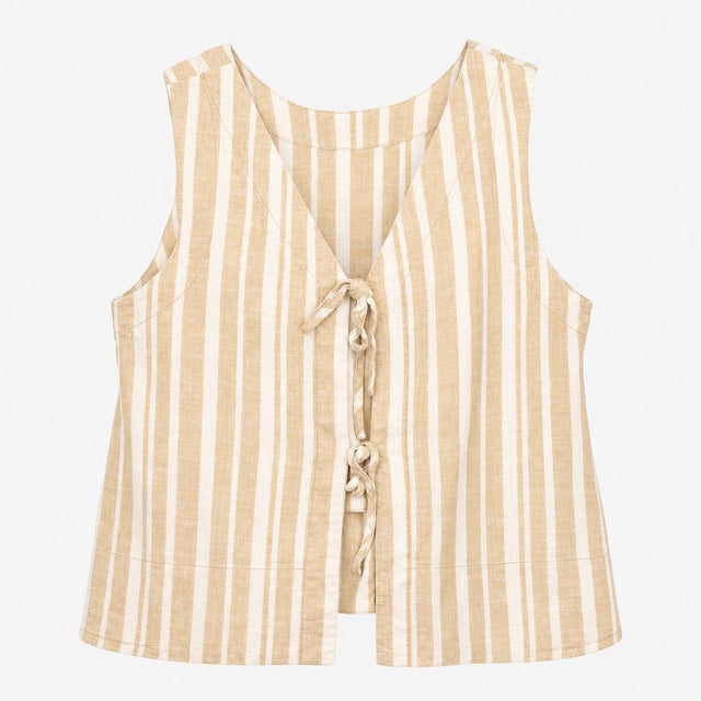 Tank Top Yellow White Striped Linen Blend Sleevele