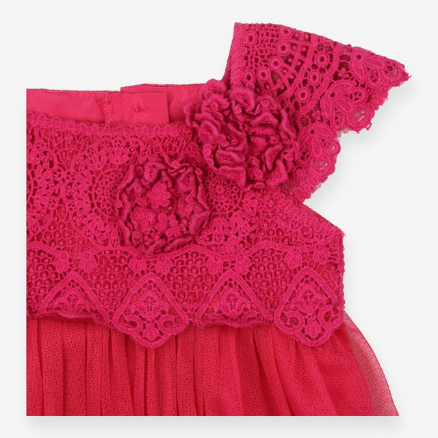 Dress Sleeveless Pink Tulle Embroided Flower