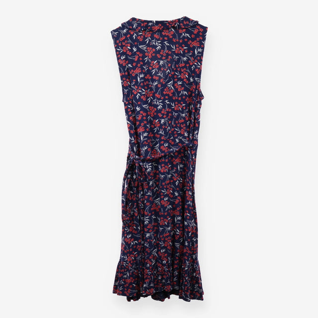 Navy Red Floral Sleeveless Wrap Mini Dress Summer