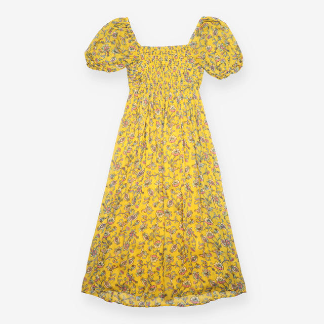 Boden Ochre Yellow Floral Metallic Lurex Smocked M