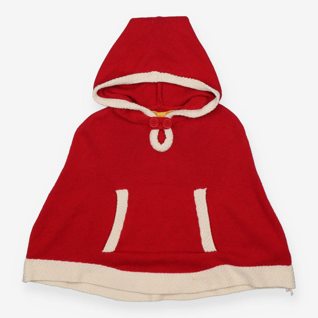 Poncho red knitted with hood
