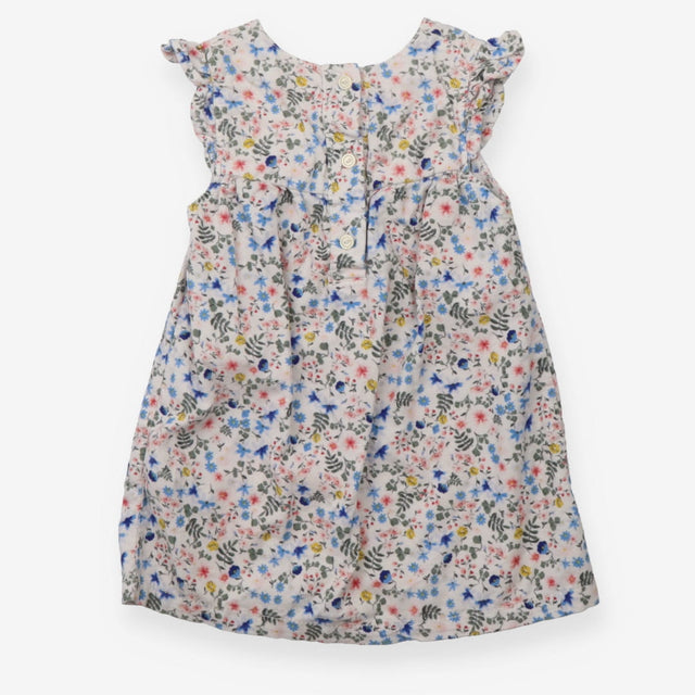 Dress Needle Cord Frill Shoulder Pink and Blue Flo