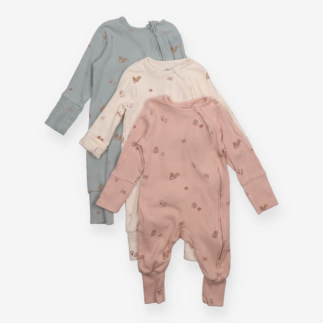 Sleepsuits Ribbed Mixed Nature 3-Pack