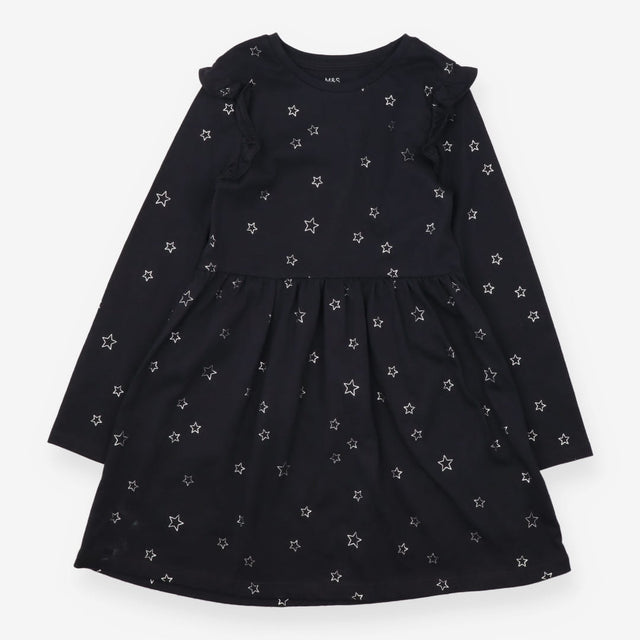 Jersey Dress Black with Ruffle and Silver Stars