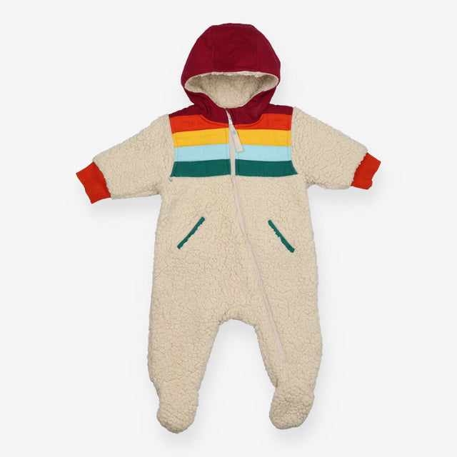 Cream Fleece Pramsuit Rainbow Striped