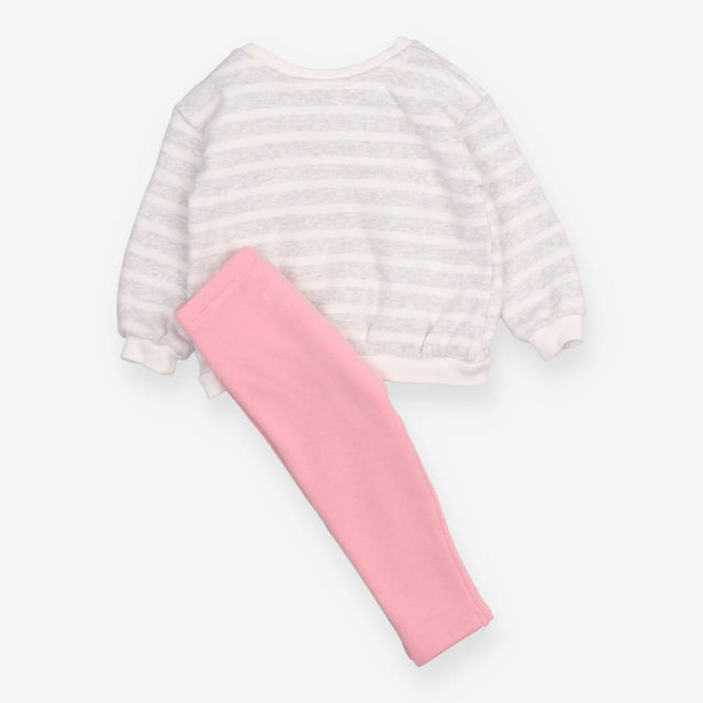 Grey Striped Sweater and Pink Legging Outfit