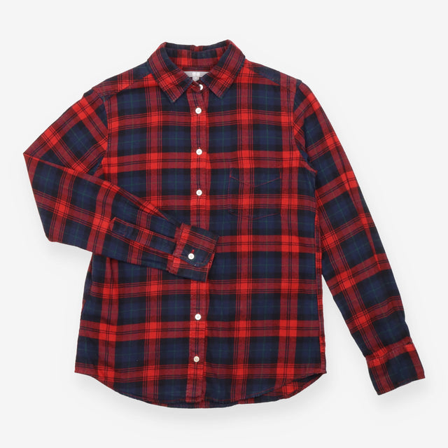Cotton Flannel Shirt Red Navy Check Long Sleeve